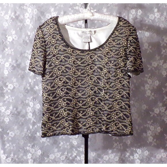 Adrianna Papell Occasions Blouse Vintage 90s Silk Beaded Art Nouveau Size Medium - Picture 1 of 5